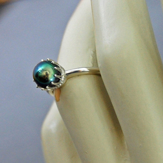 Uma - Pearl Solitaire Ring Features a Freshwater Pearl Set in Solid Sterling Silver, FREE SHIP US