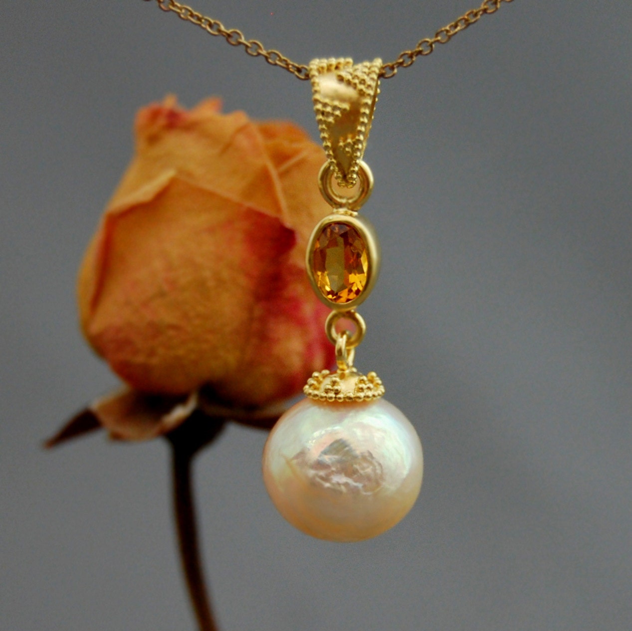 Freda - Pearl & Sapphire Statement Pendant 24k Gold Vermeil