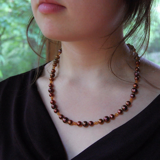 Akrya - Pearl Necklace with Sapphire and 14k Gold Beads