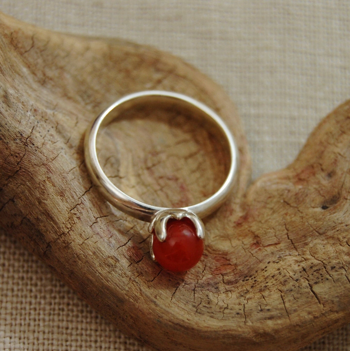 Nerida - Red Carnelian and Argentium® Silver Gemstone Ring