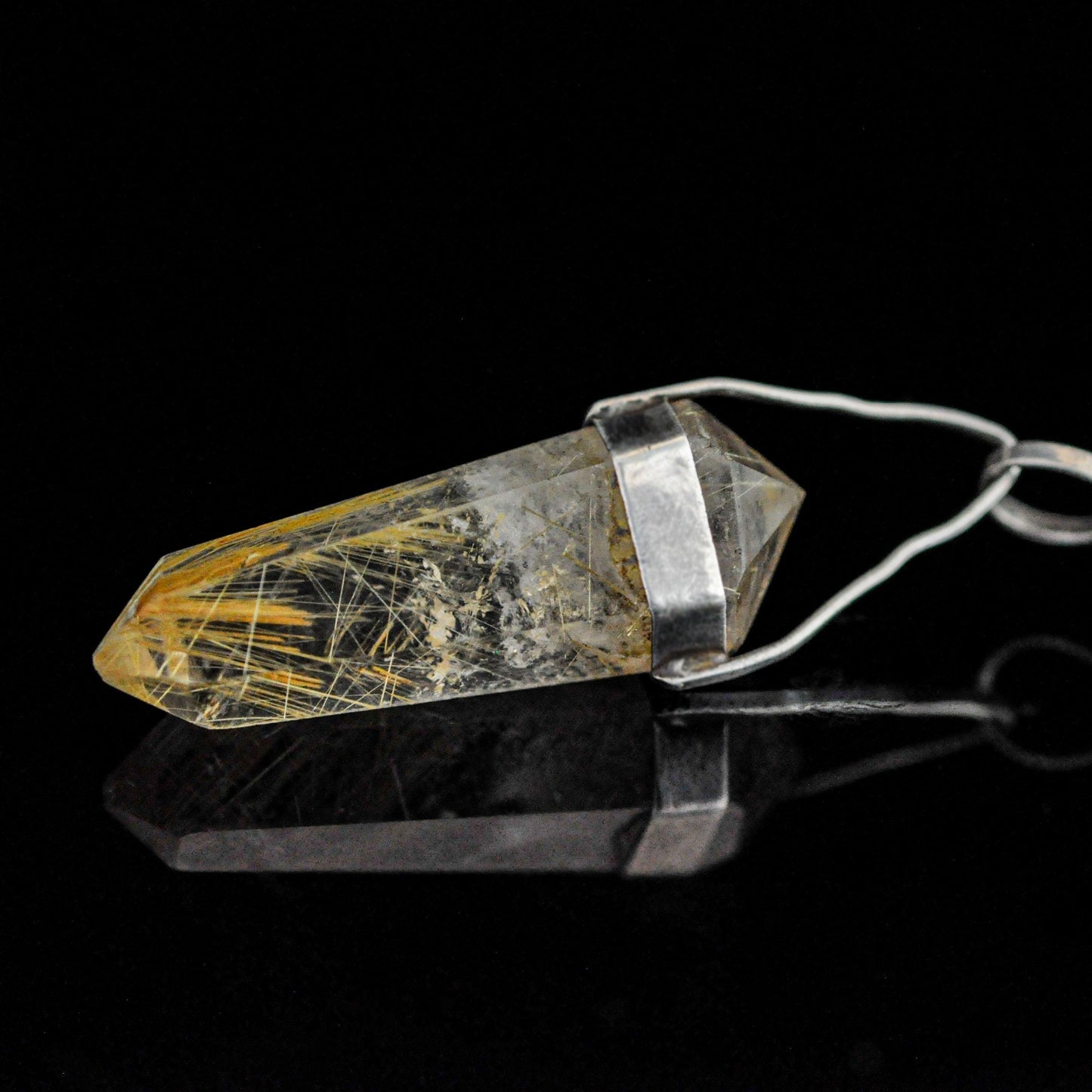 Ose -  Vintage Rutilated Crystal Quartz Pendant - Double Pointed Beauty for Crystal Lovers.