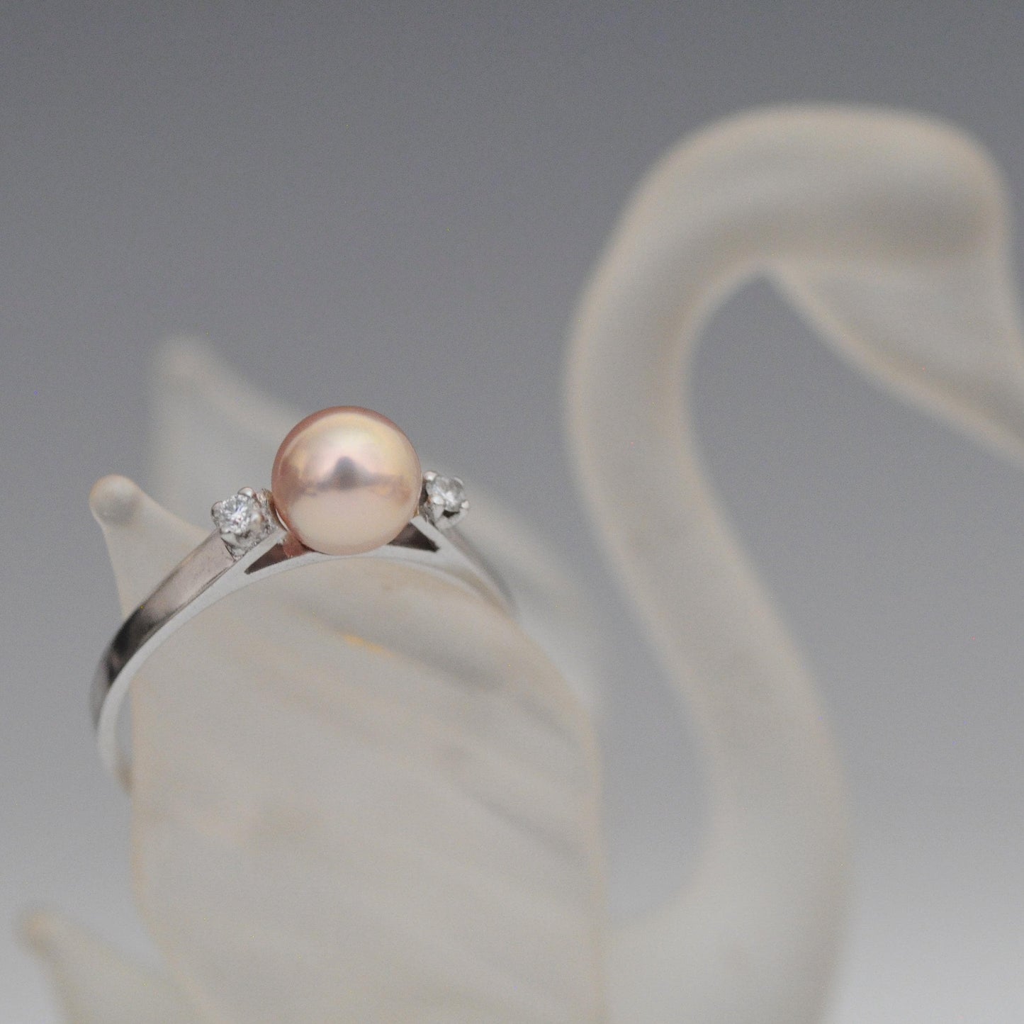 Bente - Pearl Engagement or Wedding Ring Features a Uniquely Natural Freshwater Pearl Set in Solid 14kt White Gold. Free Ship US.