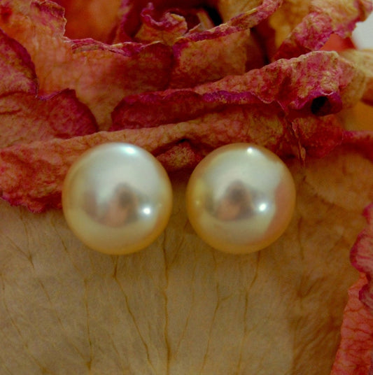 Angela - Pearl Stud Earrings Set in Solid 14k Gold, Free Shipping US