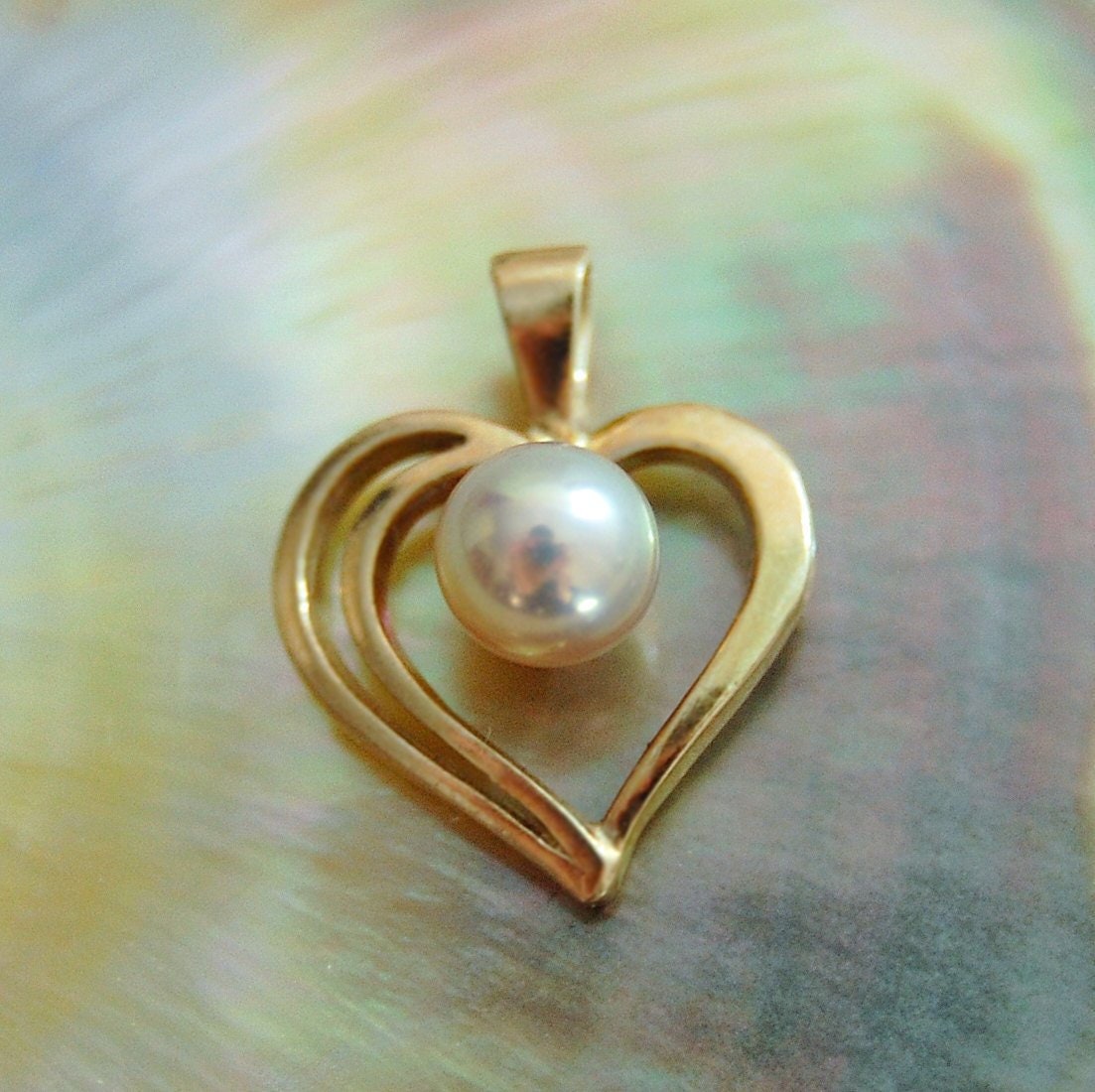 Cara - Freshwater Pearl Heart Gold Pendant, June Birthstone, FREE SHIP US