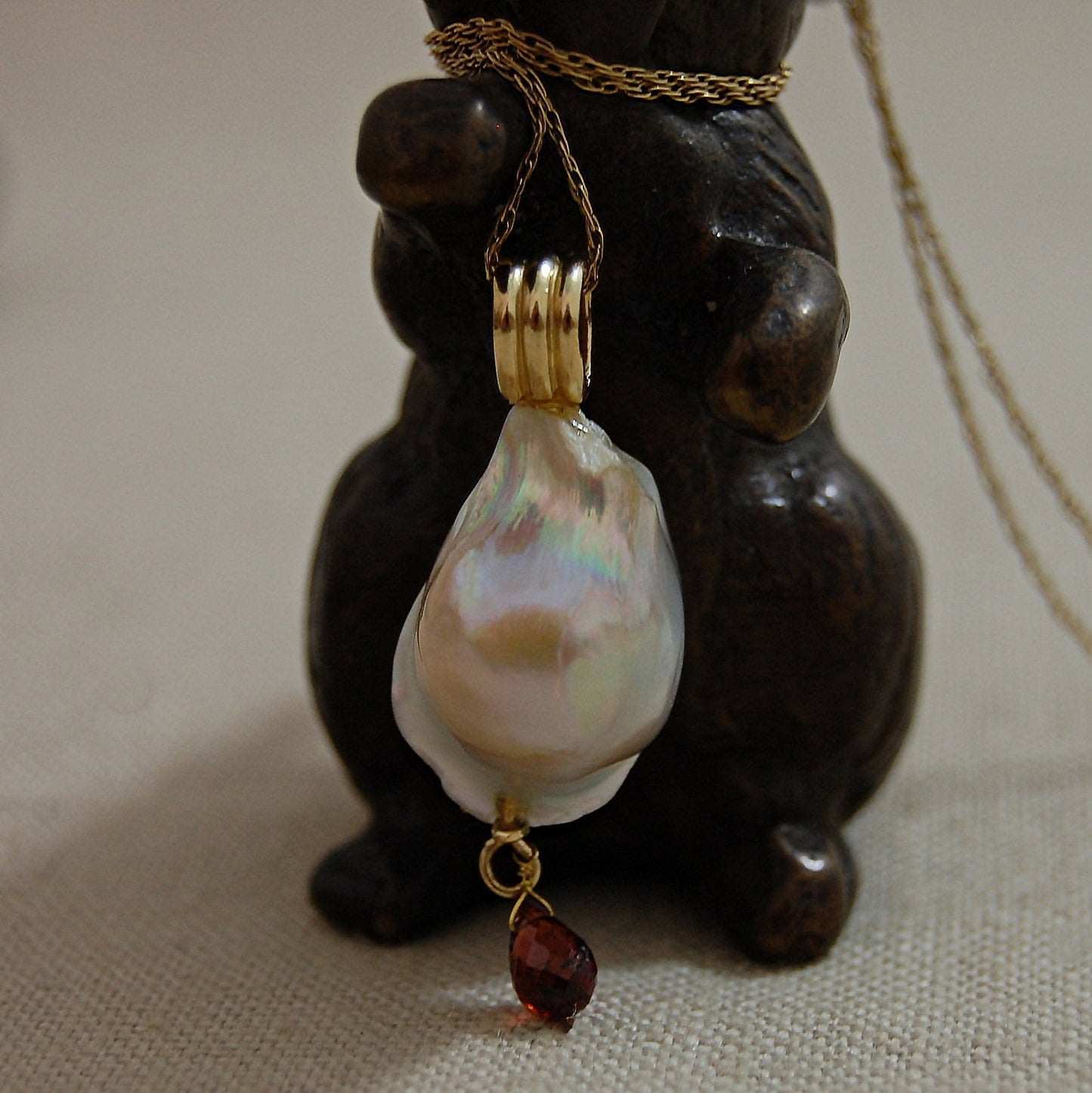 Avalon - 14k Gold Pearl Pendant Necklace with Garnet Accent. FREE SHIPPING US