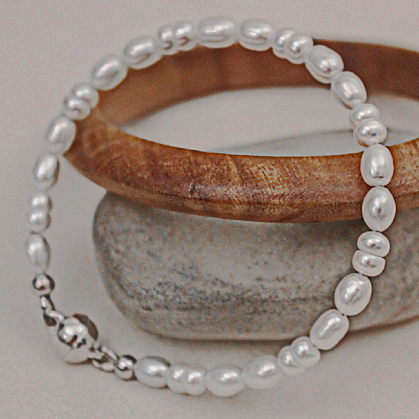 Thea - Beautiful White Freshwater Pearl Bracelet with Sterling Silver Magnetic Clasp. FREE SHIPPING US.