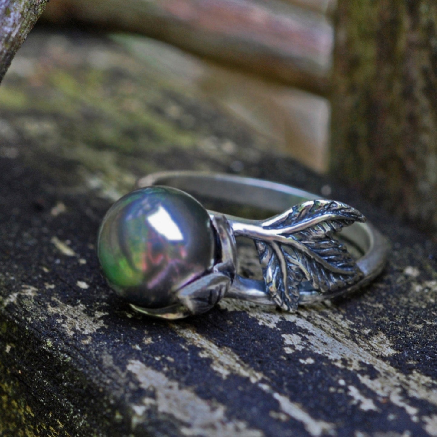 Camellia - Pearl Solitaire Ring Features a Rare Tahitian Pearl Set in Solid Sterling Silver, FREE SHIPPING US