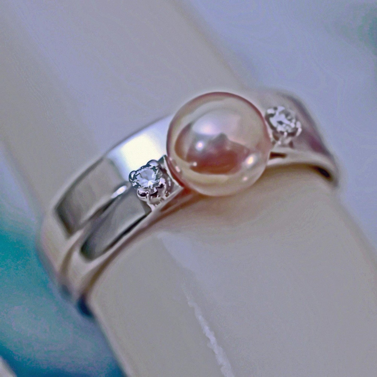 Bente - Pearl Engagement or Wedding Ring Features a Uniquely Natural Freshwater Pearl Set in Solid 14kt White Gold. Free Ship US.