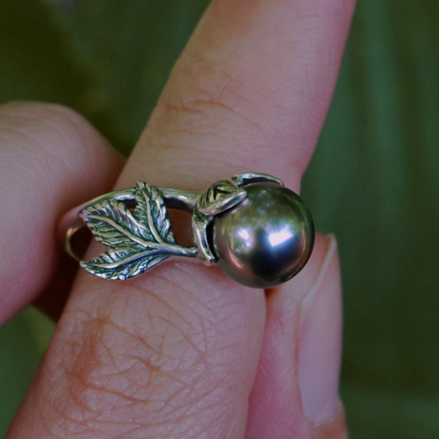 Camellia - Pearl Solitaire Ring Features a Rare Tahitian Pearl Set in Solid Sterling Silver, FREE SHIPPING US