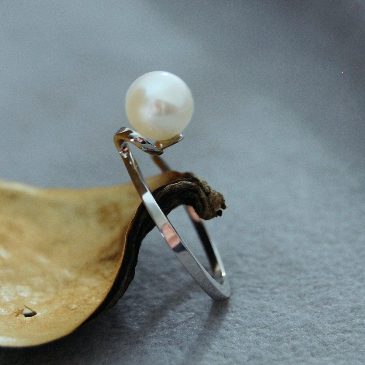 Fleur - Pearl Engagement, Wedding or Other Ring Set in Solid 14k White Gold. Ships Free within the US.