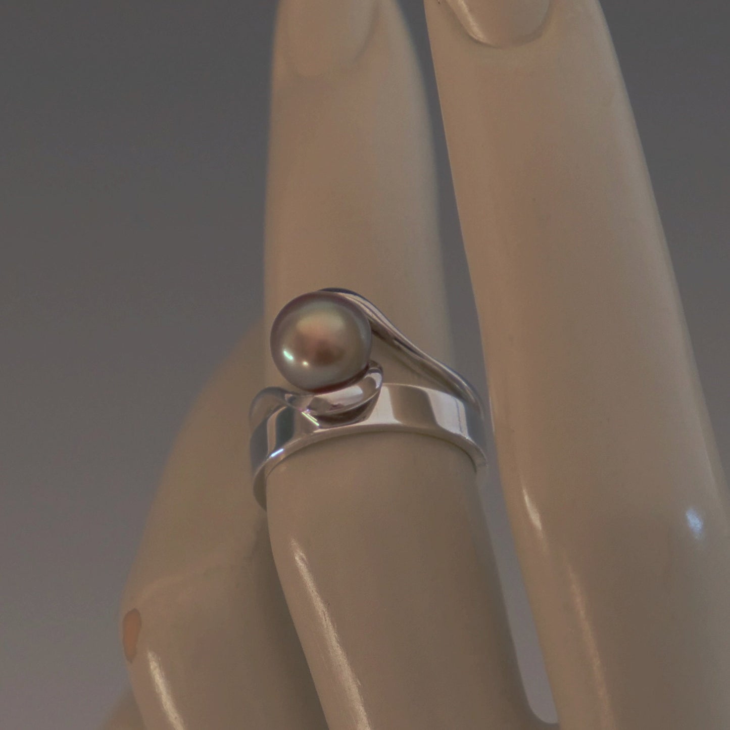 Lakshmi - Freshwater Pearl Engagement or Stacking Ring Set in Solid Sterling Silver. Rare Natural Pewter Gray Color. FREE SHIPPING US