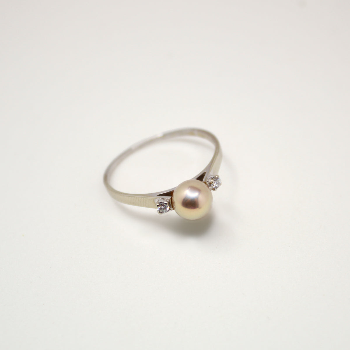 Bente - Pearl Engagement or Wedding Ring Features a Uniquely Natural Freshwater Pearl Set in Solid 14kt White Gold. Free Ship US.