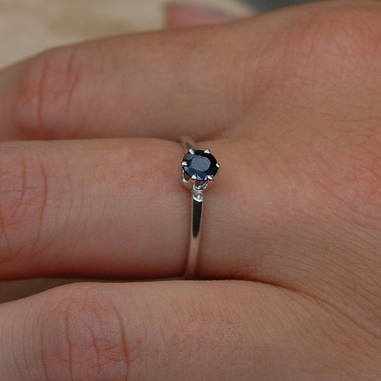 Cassandra - Sapphire Solitaire Ring Set in Rhodium Plated Sterling Silver, FREE SHIPPING US