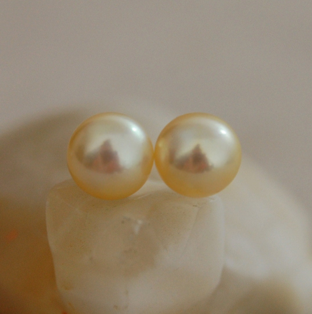 Angela - Pearl Stud Earrings Set in Solid 14k Gold, Free Shipping US