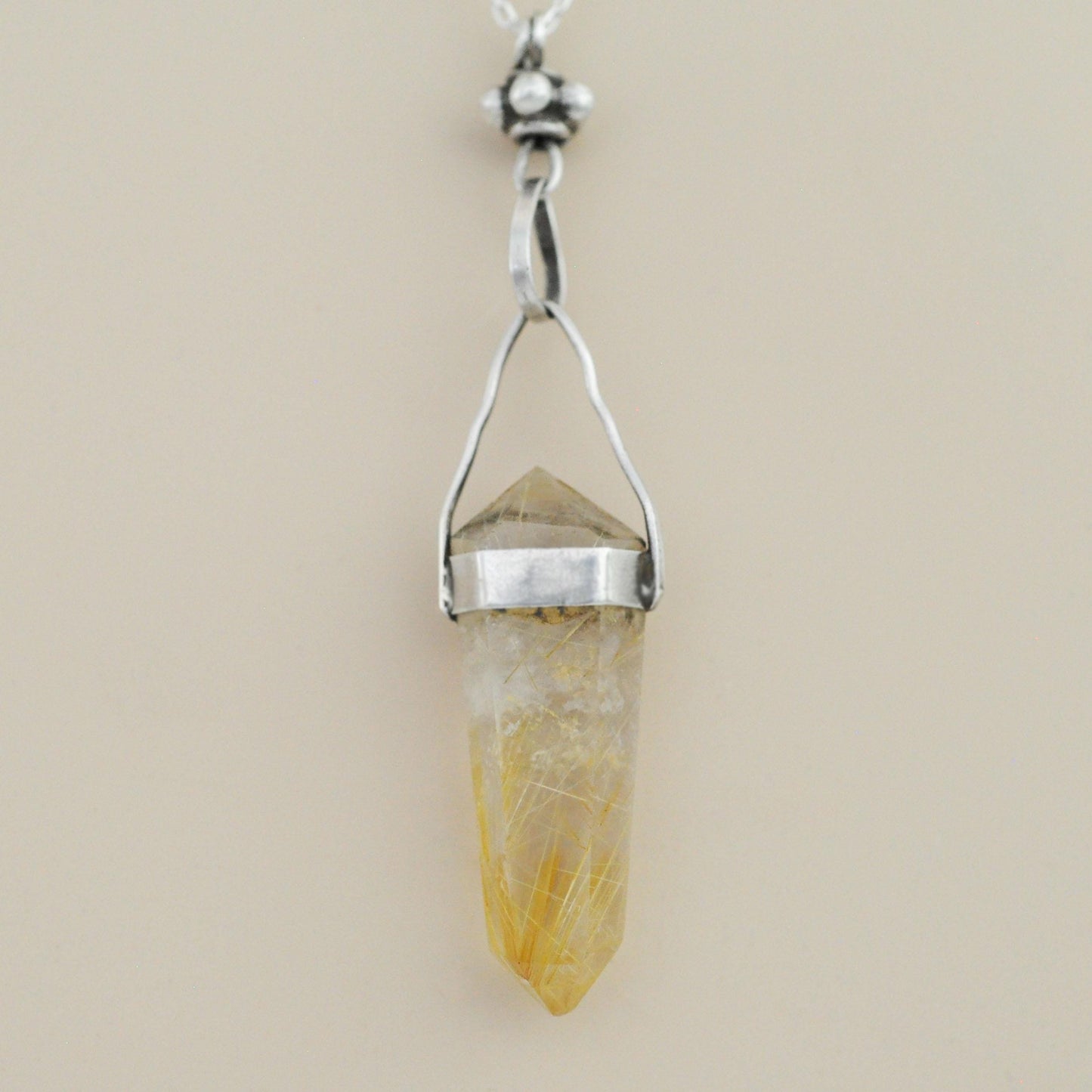 Ose -  Vintage Rutilated Crystal Quartz Pendant - Double Pointed Beauty for Crystal Lovers.