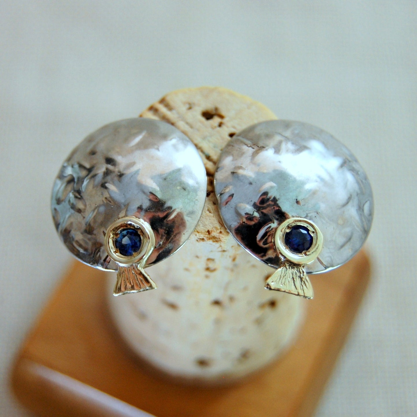 Sana - Blue Sapphire Modernist Earrings, FREE SHIP US