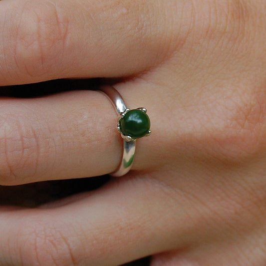 Allena - Solitaire Ring; Nephrite Jade; Dark Green Jade; Argentium® Sterling Silver