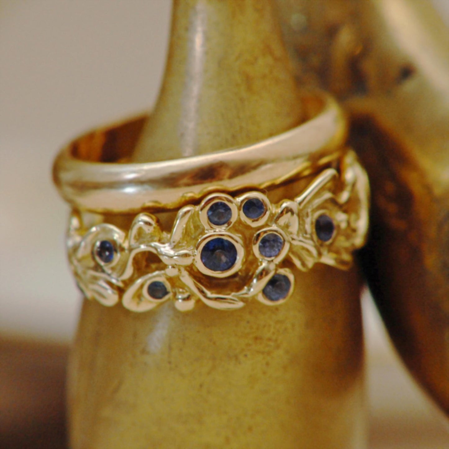 Alyssa - Blue Sapphire Ring Set in 14kt Solid Gold with a Floral Motif. SHOP EXCLUSIVE. Free Shipping US.