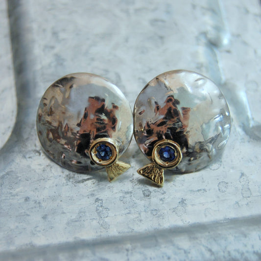 Sana - Blue Sapphire Modernist Earrings, FREE SHIP US