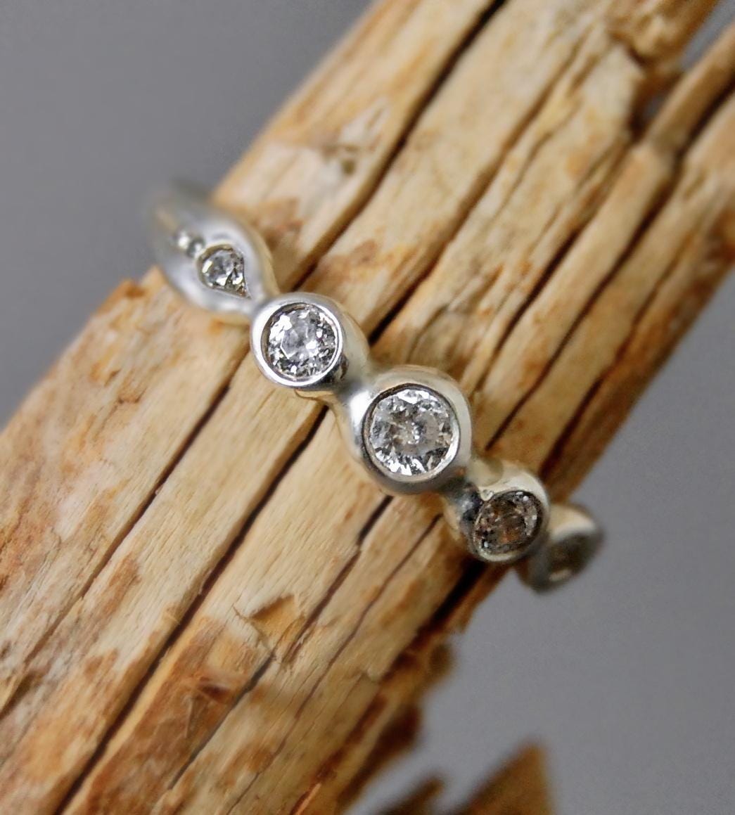 Nora - Delicately Beautiful Three Stone Engagement, Commitment or Stacking Ring with Accent CZ Side Gemstones, Set in Solid Silver.