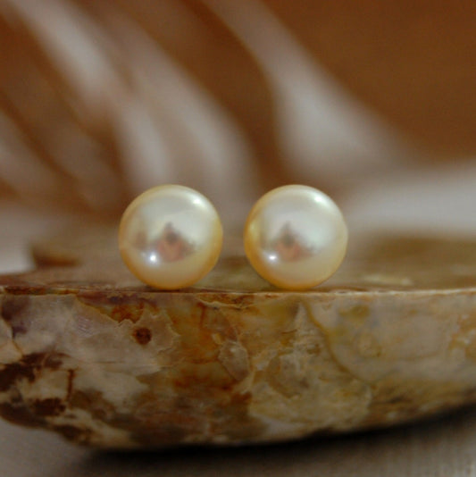 Angela - Pearl Stud Earrings Set in Solid 14k Gold, Free Shipping US