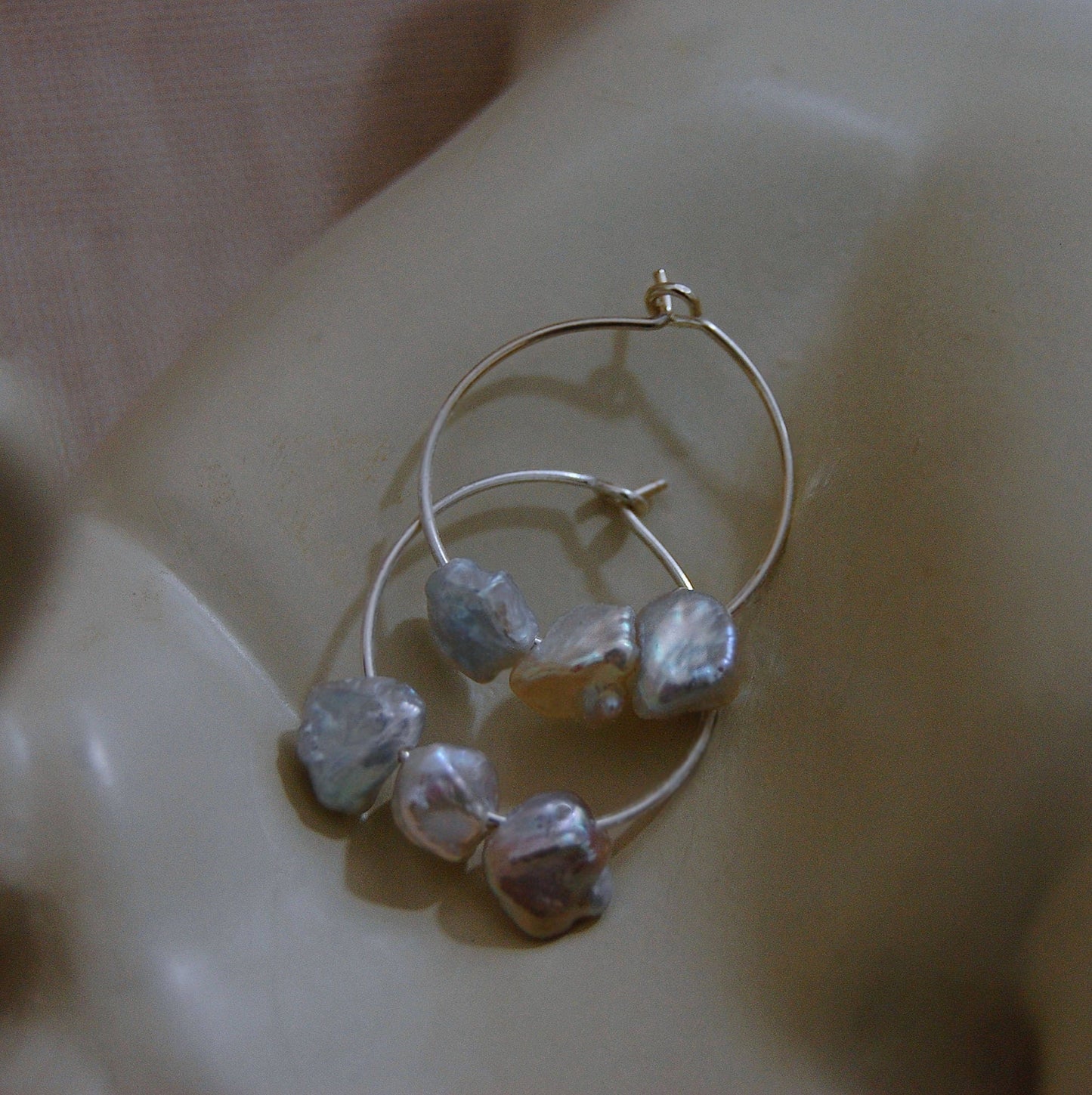 Gwen - Pearl Hoop Earrings Features Freshwater Keshi Pearls on Argentium® Silver, FREE SHIPPING US