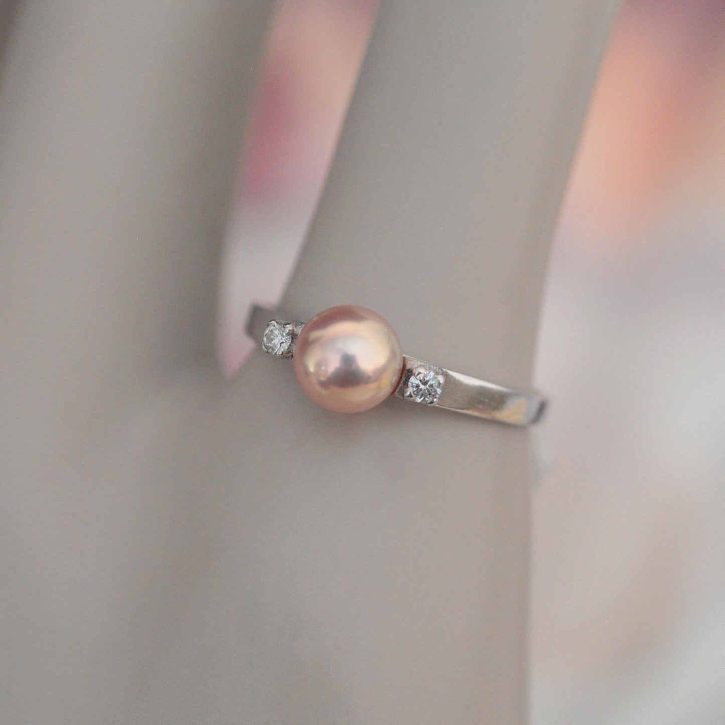 Bente - Pearl Engagement or Wedding Ring Features a Uniquely Natural Freshwater Pearl Set in Solid 14kt White Gold. Free Ship US.