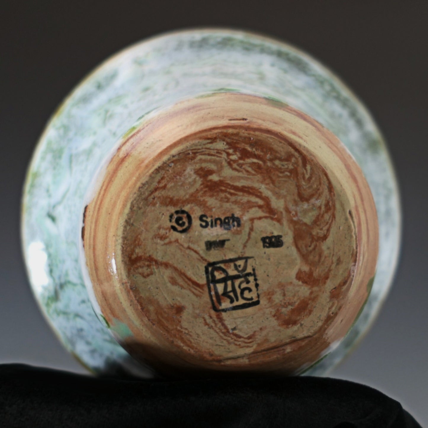 Matcha Latte - Flared Rim Ceramic Bowl, Green and white glazes over marbled red and tan clay. Unique. Free shipping within the US.