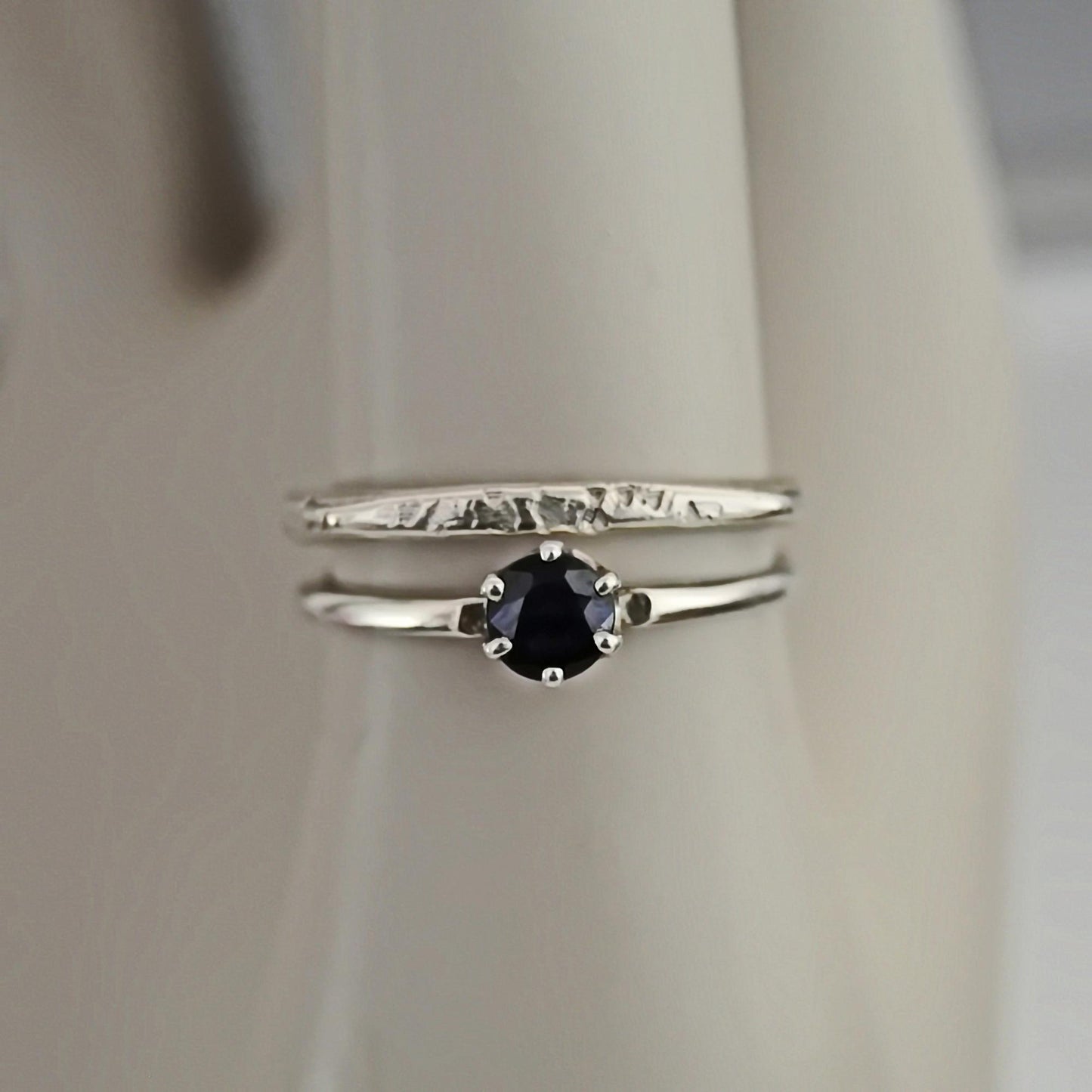 Cassandra - Sapphire Solitaire Ring Set in Rhodium Plated Sterling Silver, FREE SHIPPING US