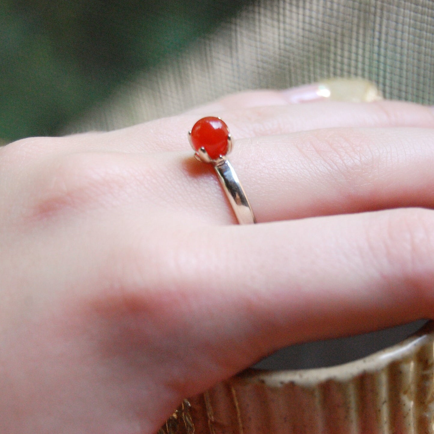Nerida - Red Carnelian and Argentium® Silver Gemstone Ring