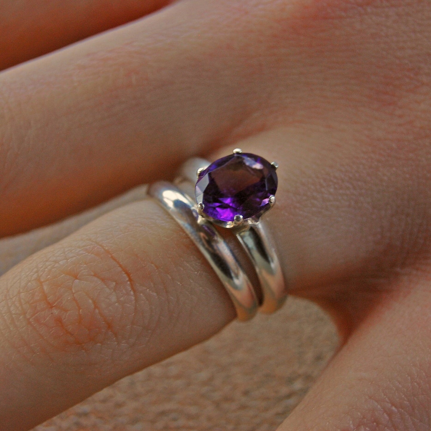 Mia - Amethyst Ring, Argentium® Sterling Silver, FREE SHIP US