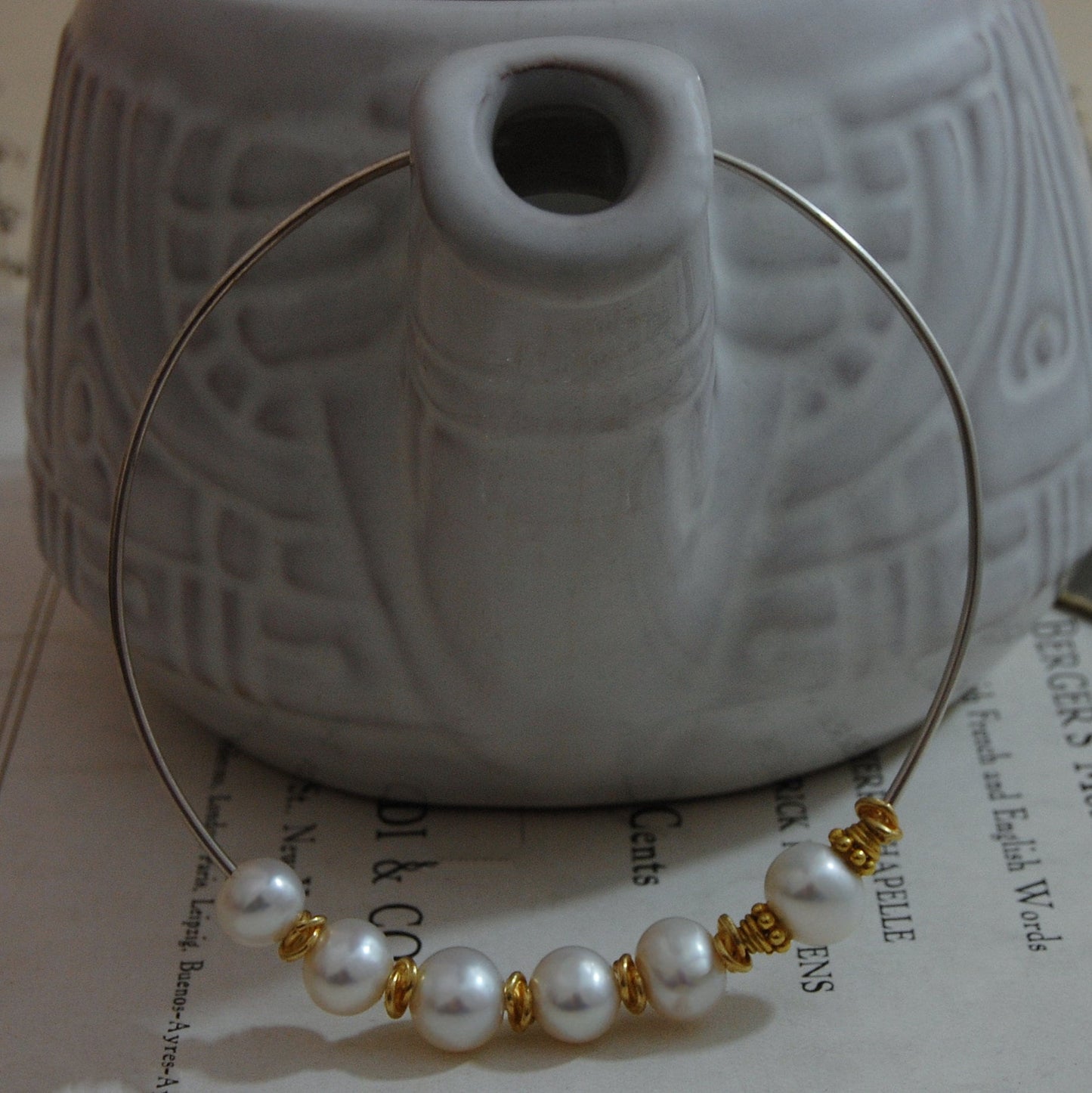 Anais - Pearl Bangle Bracelet Features Freshwater Pearls Set in Continuum® Silver with Vermeil Accents, FREE SHIPPING US