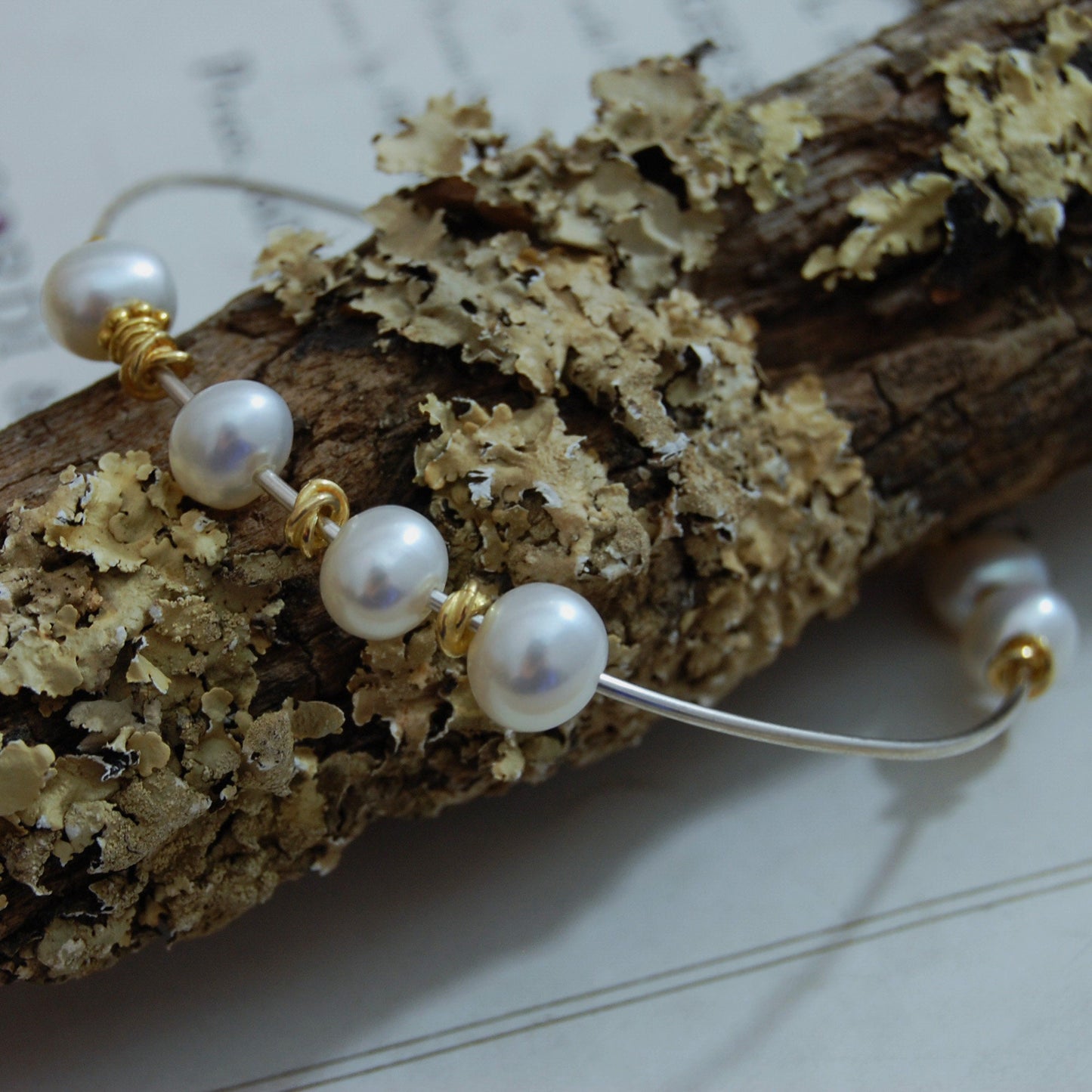 Anais - Pearl Bangle Bracelet Features Freshwater Pearls Set in Continuum® Silver with Vermeil Accents, FREE SHIPPING US