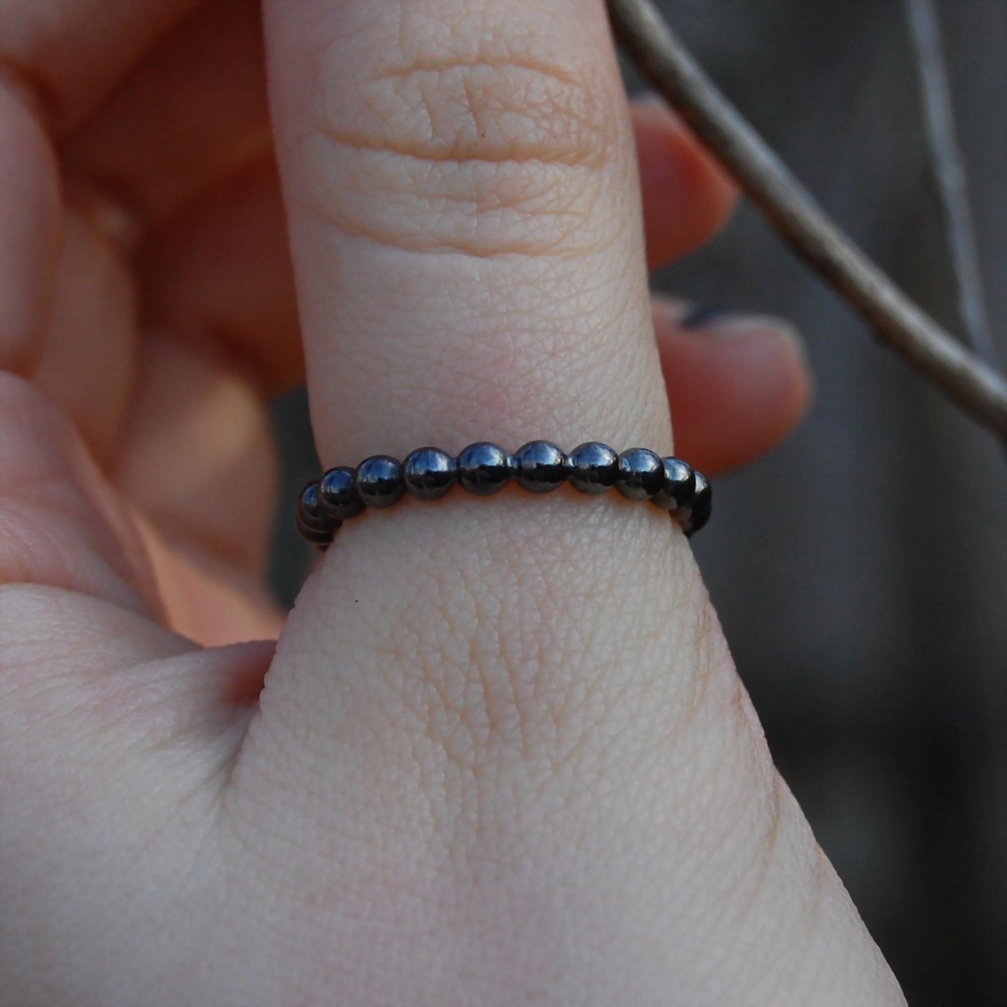 Eleena - Beaded Band, Black Rhodium, Sterling Silver Ring, FREE SHIPPING US