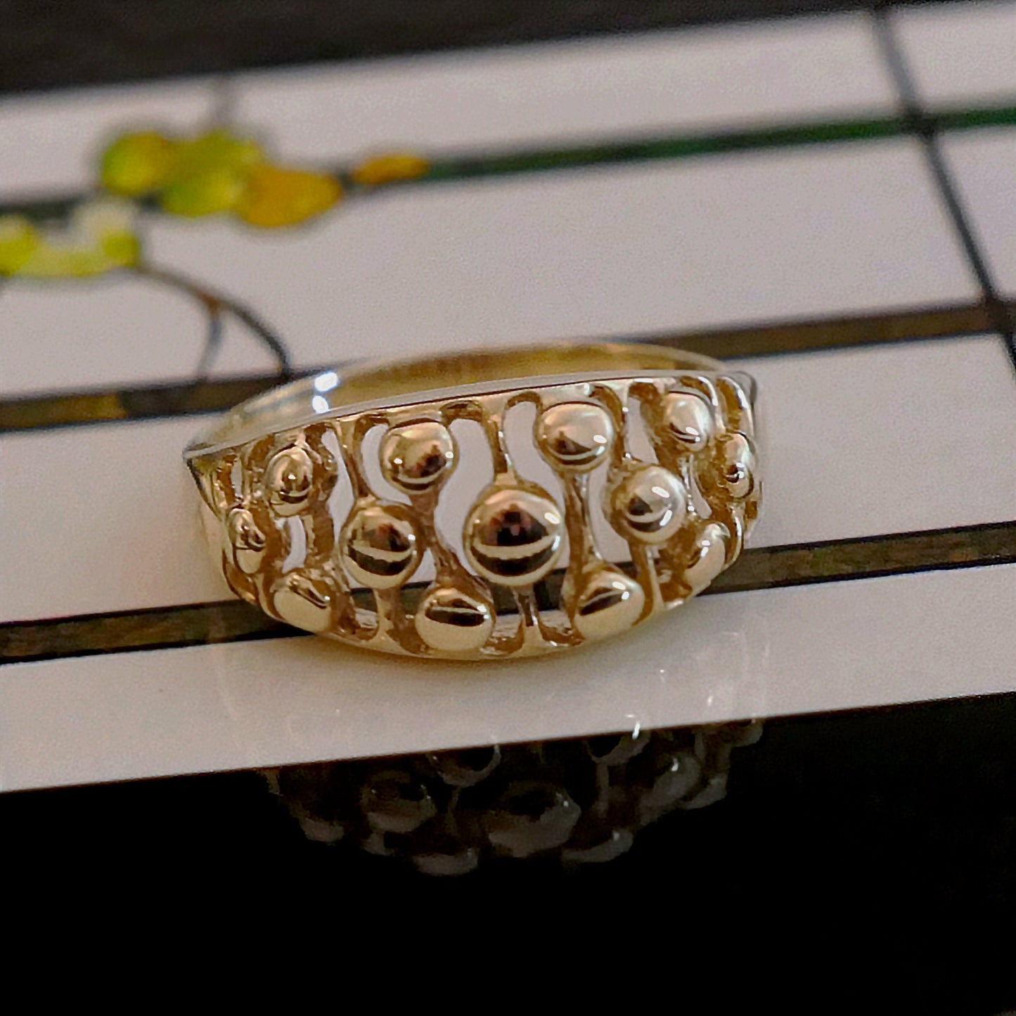 Angel - Divine Elegance Solid Gold Marquise Bossed Wedding Ring - Customizable with Gemstones, Free US Shipping