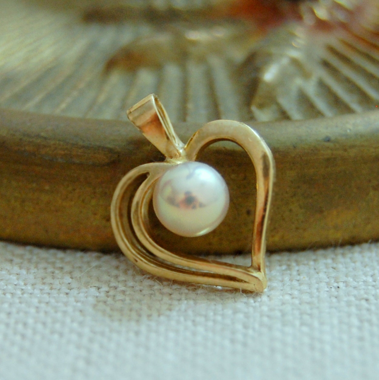 Cara - Freshwater Pearl Heart Gold Pendant, June Birthstone, FREE SHIP US