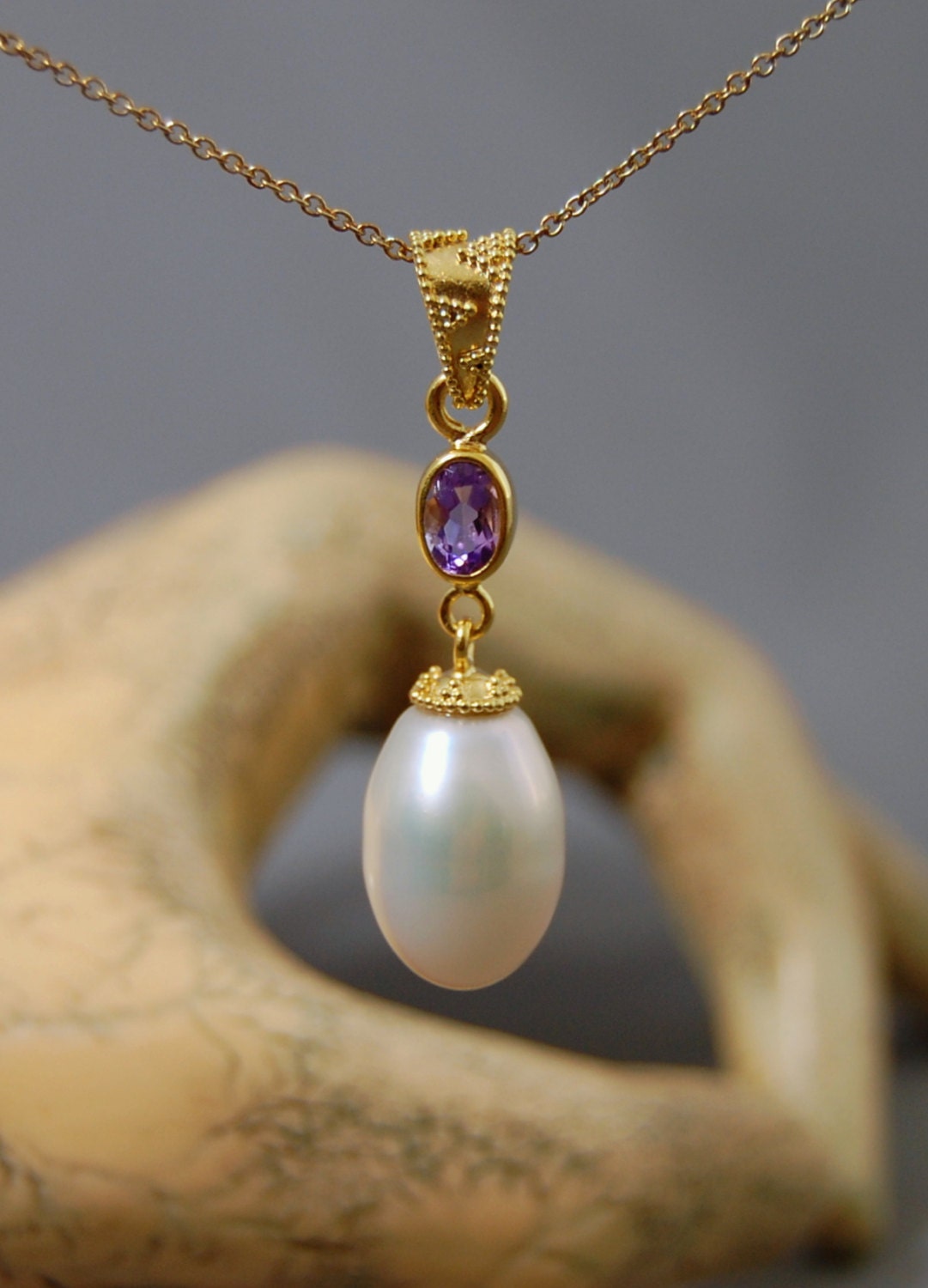 Aaloka - Rose de France & Pearl Pendant Gold Vermeil