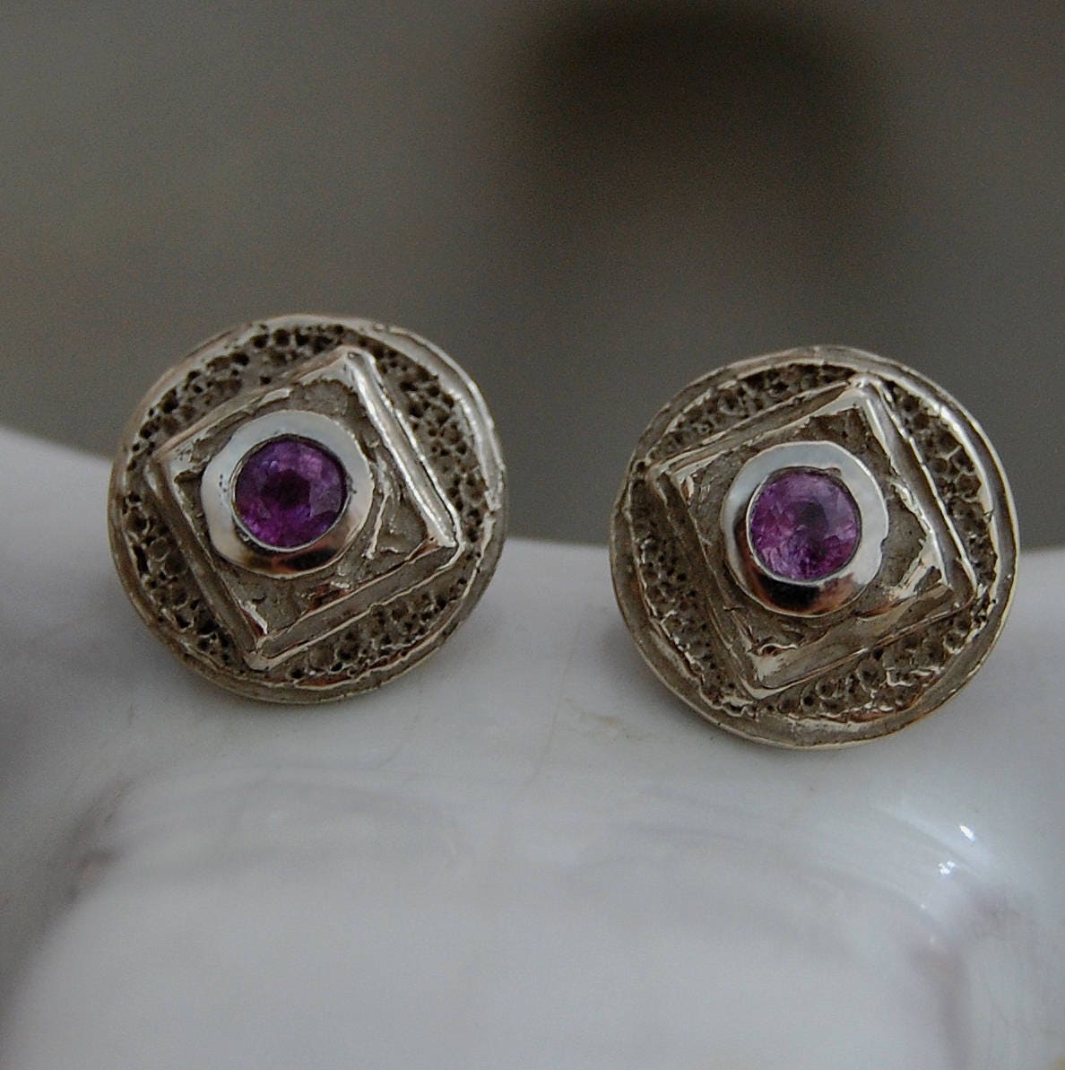 Yori - Handmade Lilac Scapolite Stud Earrings Set in Solid  Palladium Gold. FREE SHIPPING US.