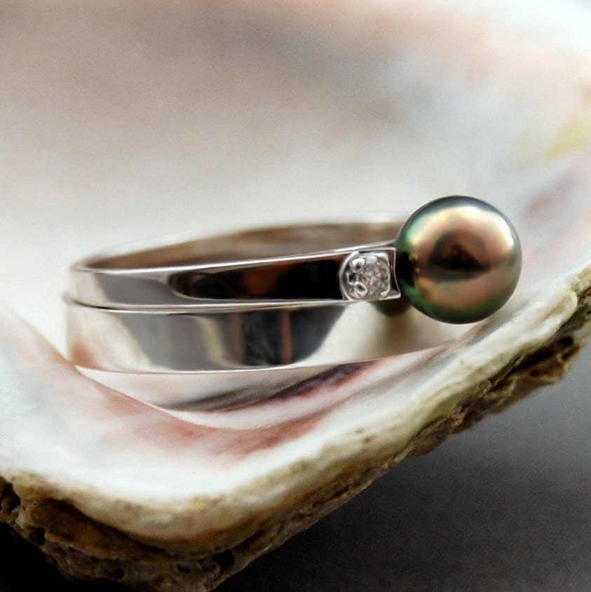 Alisa - Akoya Pearl Engagement Ring, 14kt White Gold, Diamond Accent, FREE SHIP US