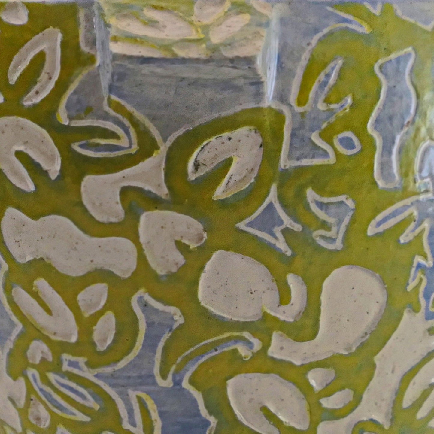 Shade Patterns - Ceramic Bowl hand carved with leaf patterns in blue and yellow.Food safe. FREE SHIPPING US.