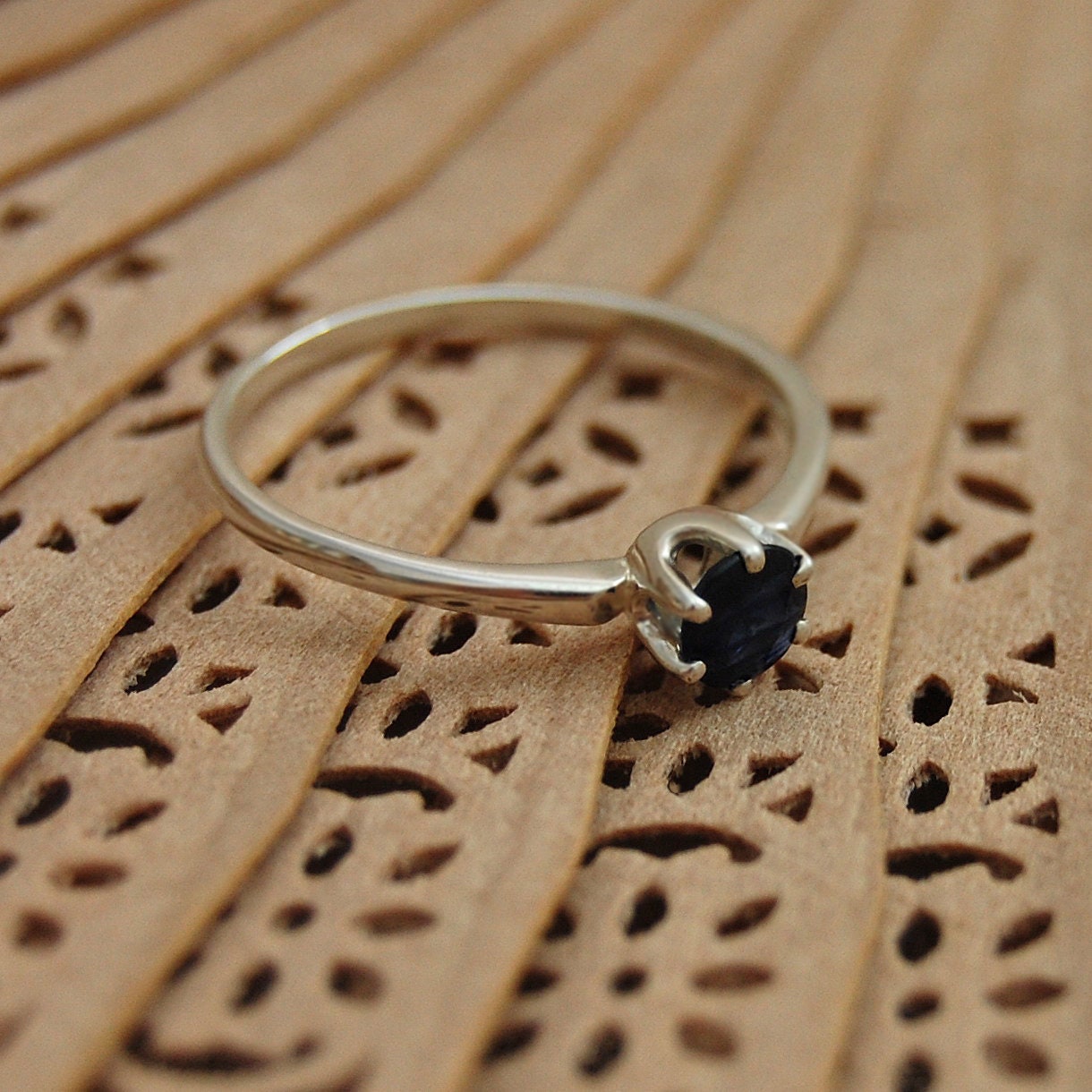 Cassandra - Sapphire Solitaire Ring Set in Rhodium Plated Sterling Silver, FREE SHIPPING US