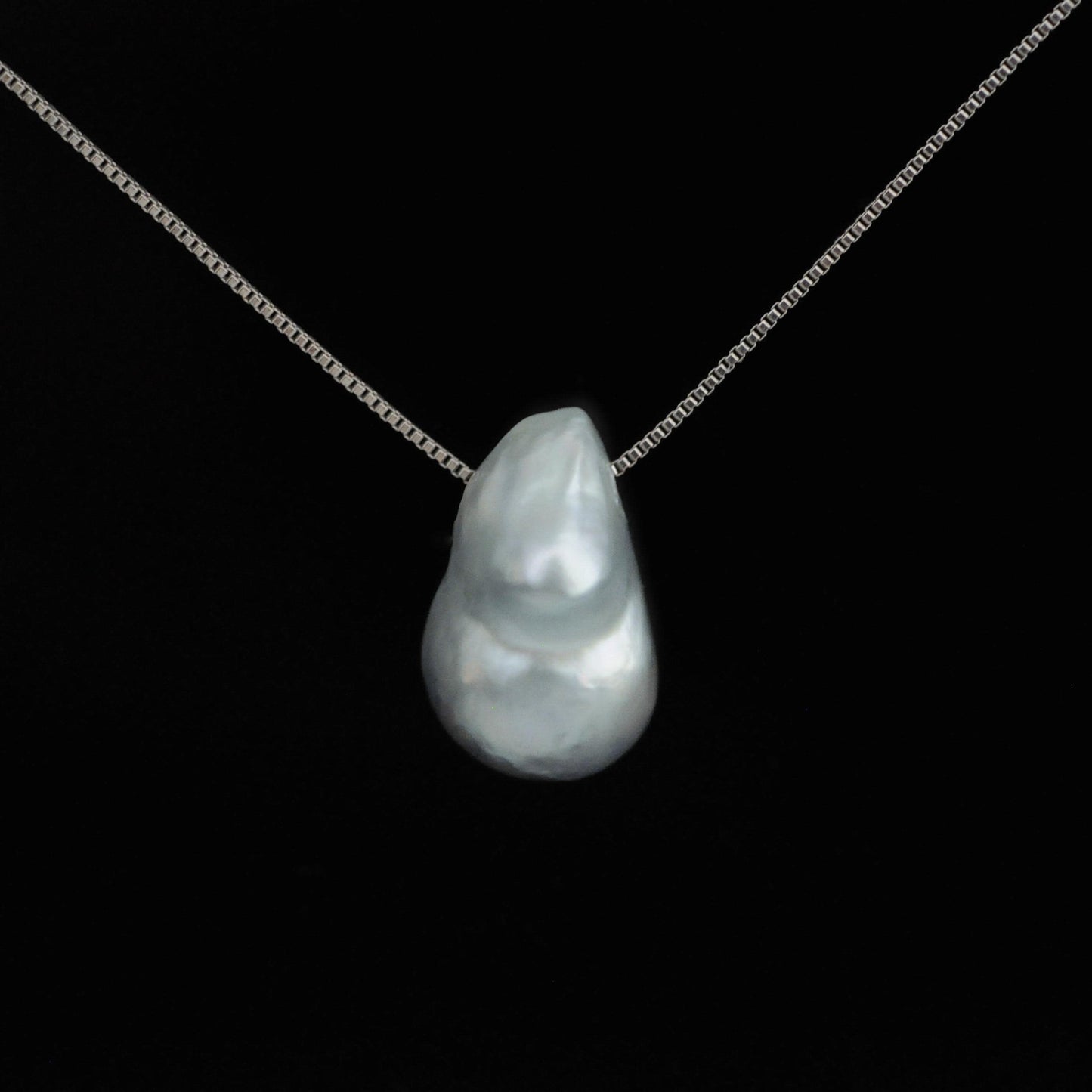 Tammy - Floating South Sea Pearl Pendant Necklace in Blue/Gray set on Solid Sterling Silver Rhodium Plated Chain for Ease of Care.