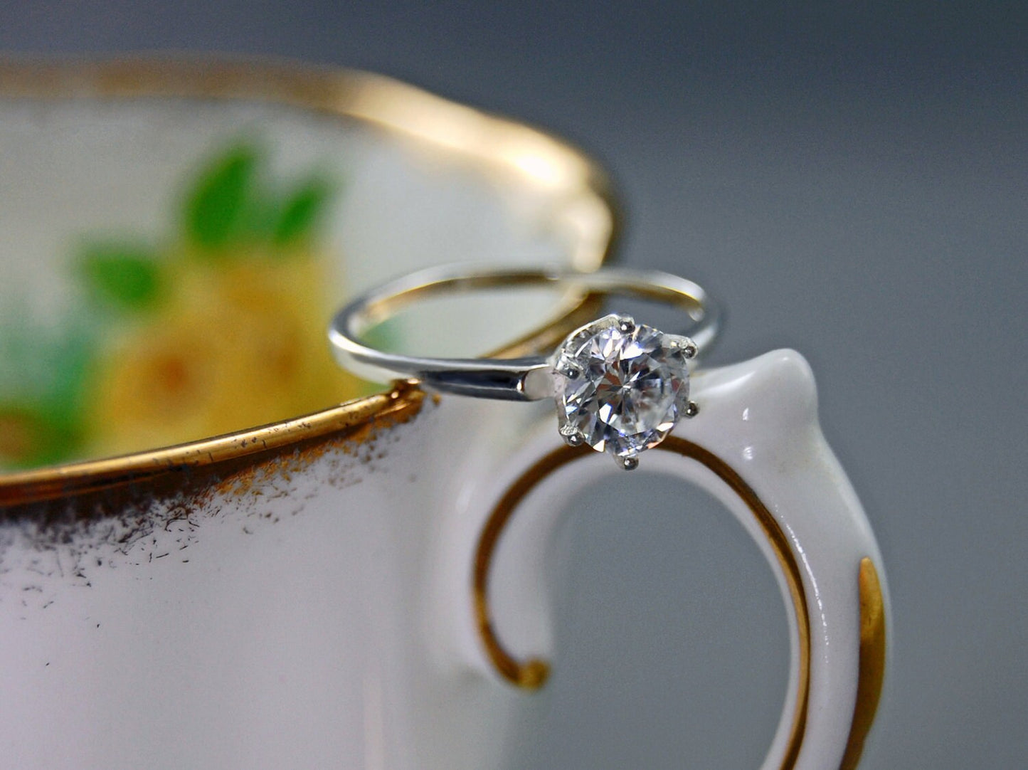 Ena - Engagement Ring Features a 6mm Cubic Zirconia Gemstone Set in Solid Sterling Silver, FREE SHIPPING US