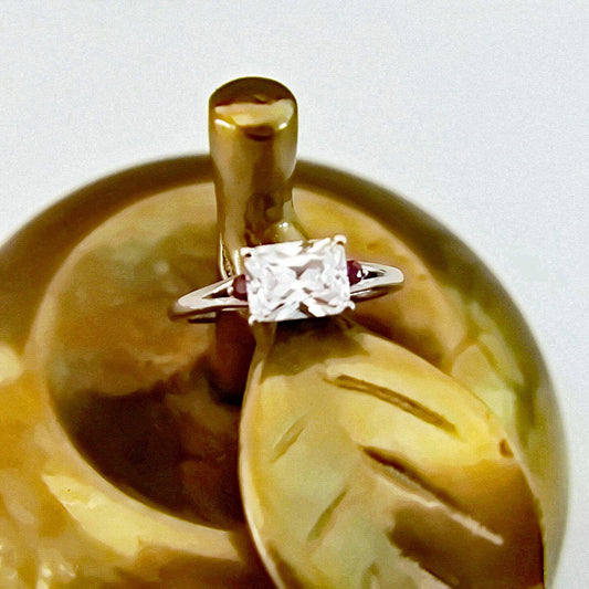 Calla - Elegant Diamond Substitute CZ, Emerald Cut Solitaire Engagement or Stacking Ring Set in Solid Sterling Silver. Free Shipping US.