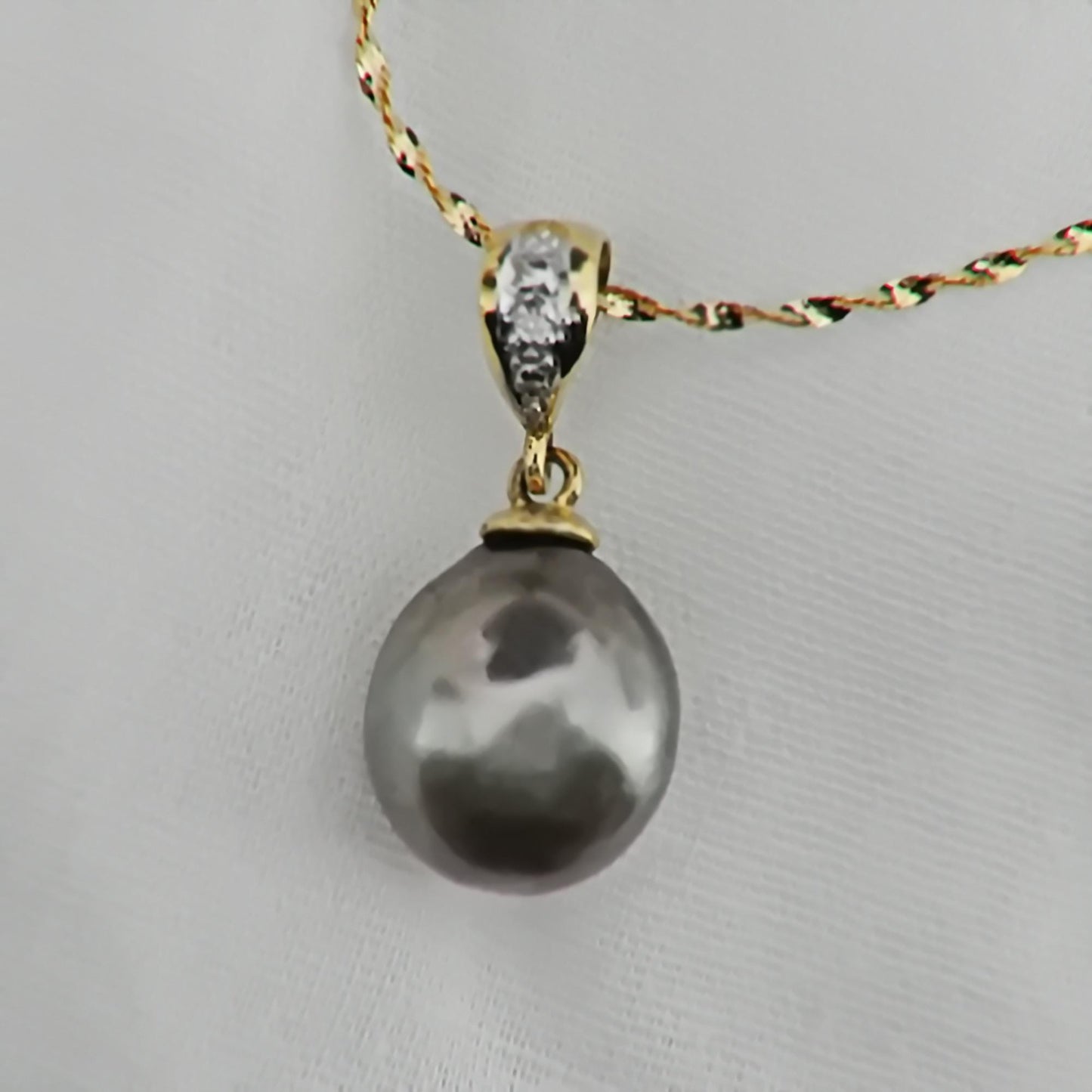 Ally - Baroque Tahitian Pearl Pendant with 14k Gold Diamond Accent