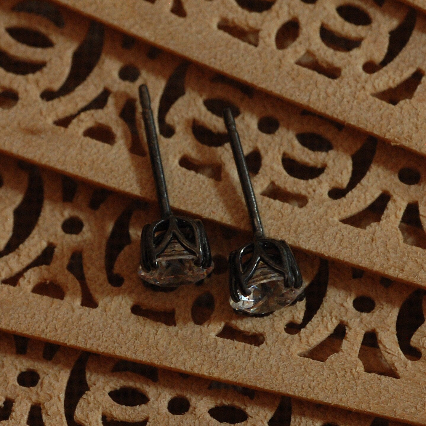 Athena - CZ Black Rhodium Plated Sterling Silver Stud Earrings. Free Shipping within US.