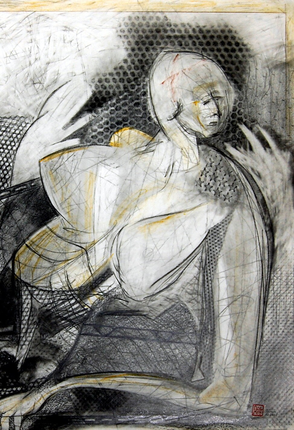 Susanna, with Lily - Pencil Drawing, contemporary art, FREE SHIPPING US