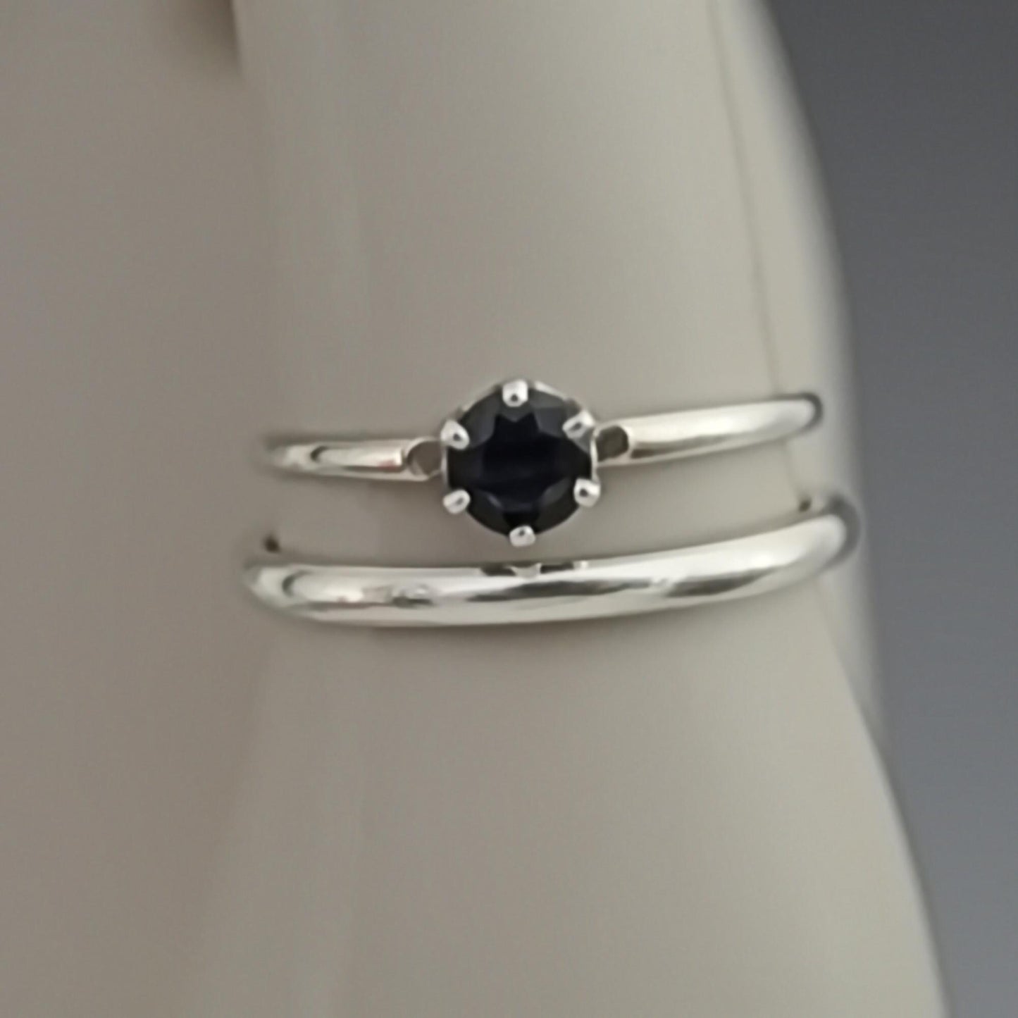 Cassandra - Sapphire Solitaire Ring Set in Rhodium Plated Sterling Silver, FREE SHIPPING US