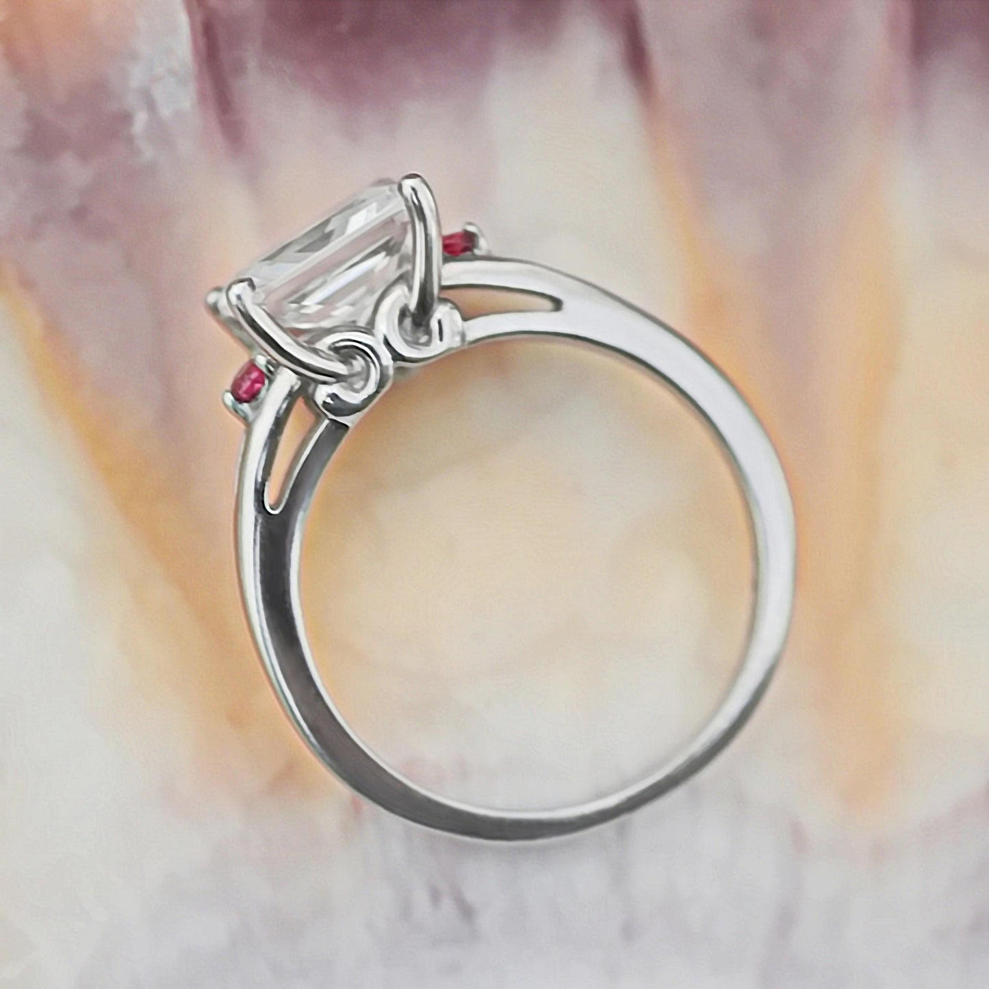 Calla - Elegant Diamond Substitute CZ, Emerald Cut Solitaire Engagement or Stacking Ring Set in Solid Sterling Silver. Free Shipping US.