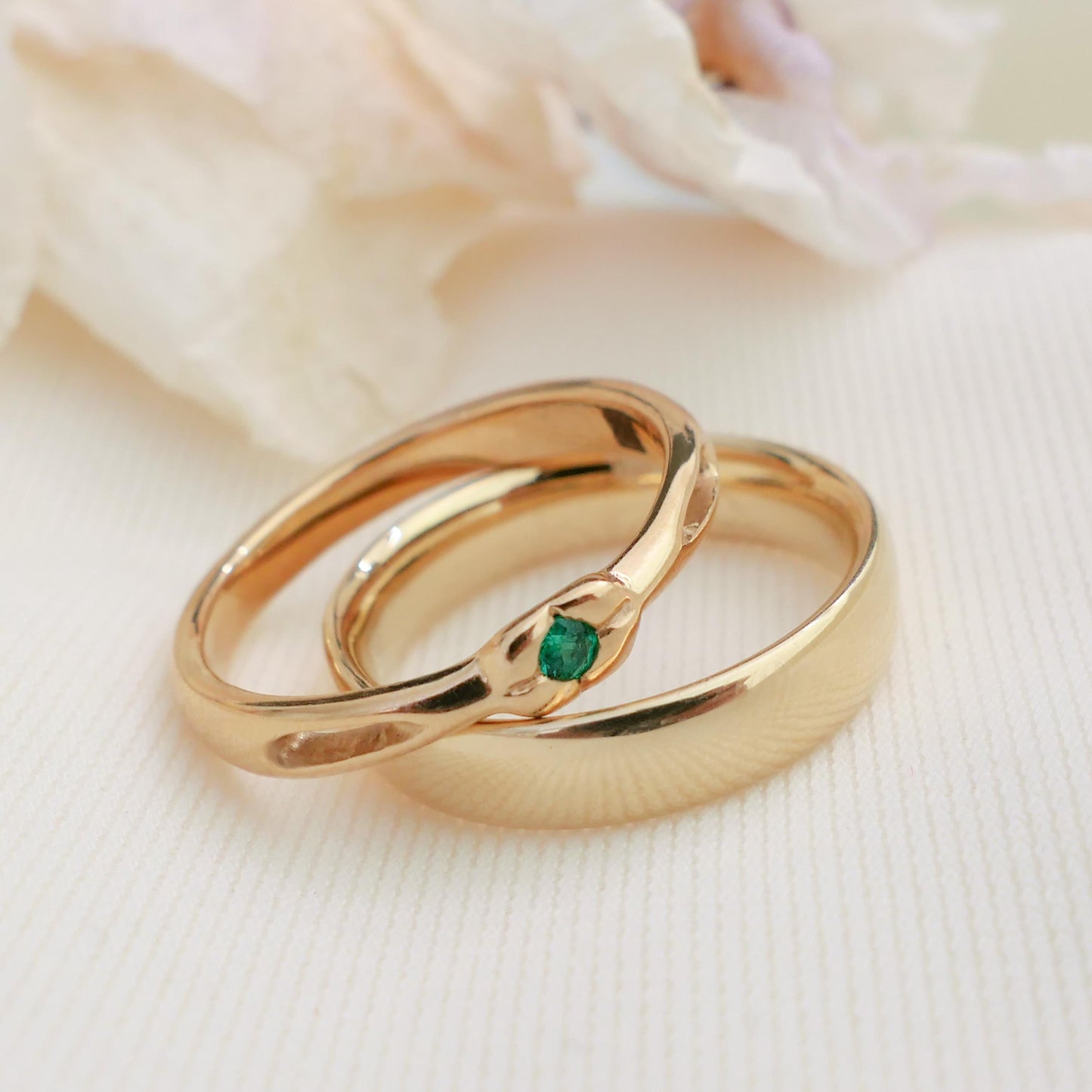 Aisha - Emerald solitaire ring set in solid 14kt yellow gold. Shop exclusive. Shipping free within the US.